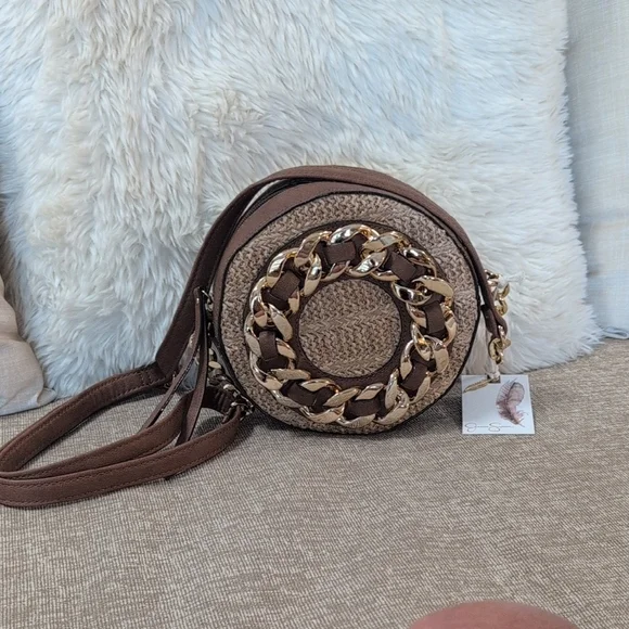 Jessica Simpson Brown Crossbody Bag with Gold Accents Brand New - Picture 1 of 5